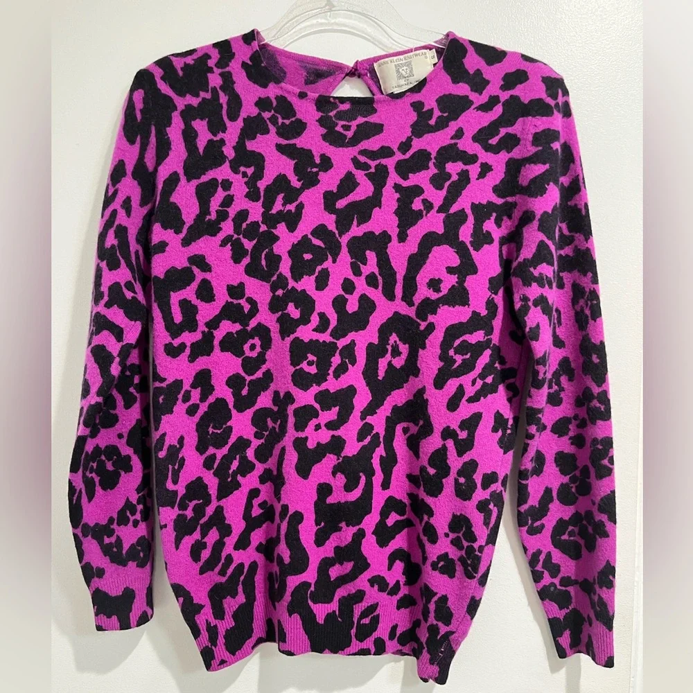 Anne Klein Vintage Purple/ Black Lambswool Blend Animal Print Sweater‎ Sz. S